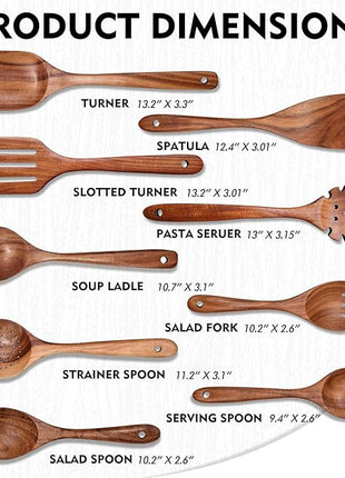 Wooden Spoons for Cooking 9 Pieces Set, TeakWooden Kitchen Utensil Set, Wooden Cooking Utensils Spoons, Spatulas, Heat-Resistant, Lightweight & Durable, Perfect for Non-Stick Cookware