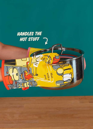 Blue Q Man With a Pan Funny Oven Mitts - Cute Oven Mitts, Home Kitchen Gifts, Cooking Accessories, Super-Insulated Quilting, Comfy Natural-Fitting Shape, 100% Cotton, Machine Wash, Size 12.5"L x 7.5"W