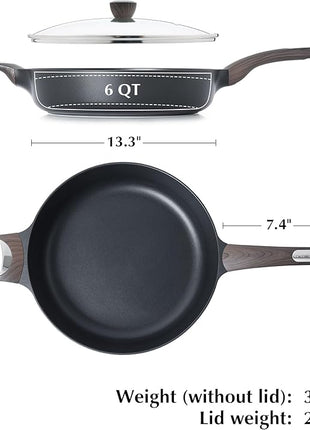 SENSARTE Nonstick Frying Pan Skillet with Lid, 13.3 Inch Large Deep Frying Pan, 6 Qt Non Stick Saute Pan with Cover, Induction Pan, Healthy Non Toxic Cooking Pan with Helper Handle, PFOA PFOS Free