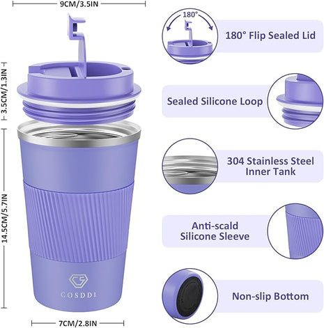 CS COSDDI 12 oz Stainless Steel Vacuum Insulated Tumbler - Coffee Travel Mug Spill Proof with Lid - Coffee Cups for Keep Hot/Ice Coffee,Tea and Beer (purple)