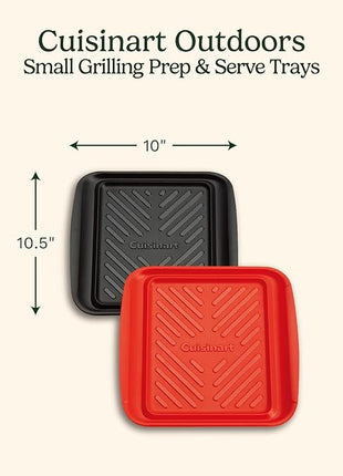 Cuisinart Grilling Prep & Serve Trays, 10.5x10.5 inch Small BBQ Tray Safe for Food Handling, 2 Dishwasher Safe Nesting Trays Black & Red, Perfect Grill Accessories for Cooked & Raw Meat, Fits 4 Burger