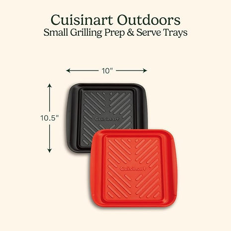 Cuisinart Grilling Prep & Serve Trays, 10.5x10.5 inch Small BBQ Tray Safe for Food Handling, 2 Dishwasher Safe Nesting Trays Black & Red, Perfect Grill Accessories for Cooked & Raw Meat, Fits 4 Burger