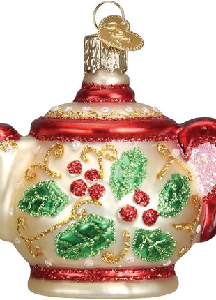Old World Christmas Ornaments: Coffee and Tea Gifts Glass Blown Ornaments for Christmas Tree, Holly Teapot 3 X 3.25 X 2.25