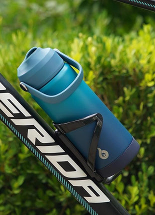 BJPKPK Insulated Water Bottle with Straw Lid, 18oz Thermo Water Bottles, Flex Handle & Non-slip Boot, BPA Free Leak Proof Stainless Steel Metal Thermo, Tumblers, Cups,Black Blue