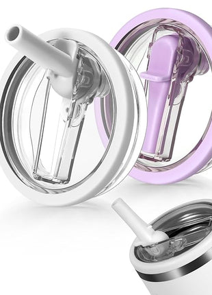 40oz Flip Straw Leak Proof Lid for Stanley H2.0 Quencher Protour Tumbler, 2 Pack Spill Proof Lid Replacement Straw Cover Top for 40 OZ Stanley Cup Accessories (White, Purple)