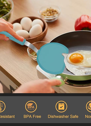 Beijiyi Silicone Spatula Turner Set of 3, 600°F Heat Resistant Nonstick Turner Spatulas for Kitchen Use, Large Flexible Silicone Cooking Utensils Rubber Spatula Set for Egg, Pancake, Fish (Blue)