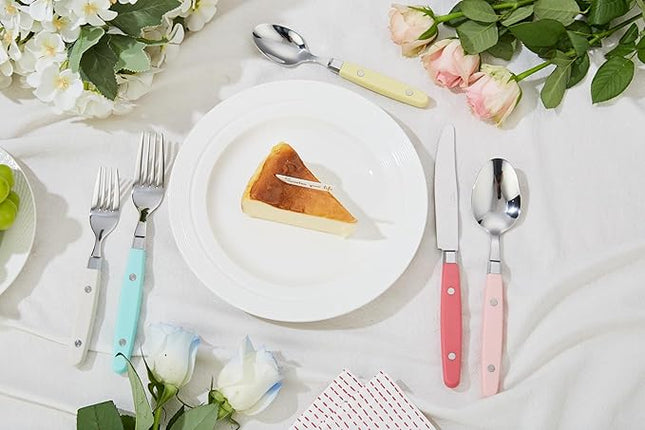 ANNOVA Silverware Set, Retro/Rivet Colorful Stainless Steel Tableware Kitchen Flatware Set Utensils, Includes Dinner Knives, Forks, Spoons, Salad Forks & Dessert Spoons (Pastel Mix, 20 Pieces)