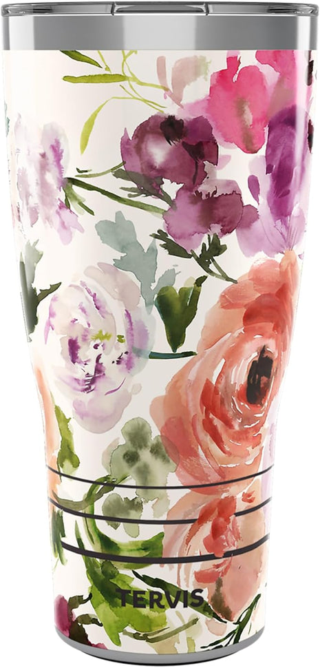 Tervis Traveler Kelly Ventura Floral Collection Heather Rose Triple Walled Insulated Tumbler Travel Cup Keeps Drinks Cold & Hot, 30oz - Stainless Steel, Heather Rose