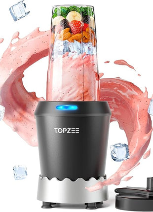 TOPZEE Personal Smoothie Blender - 1000W Single Serve Smoothie Maker with 24oz Portable Travel Cups, Ideal for Protein Shakes, Frozen Drinks, and Kitchen Use