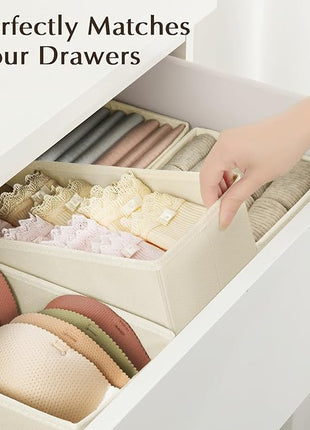 DIMJ Drawer Organizers Clothes, Set of 4 Dresser Organizer Bins, Fabric Closet Organizers and Storage, Shallow Drawer Dividers for Nursery, Clothing, Baby Clothes, Socks, Underwears, Tie (Beige)