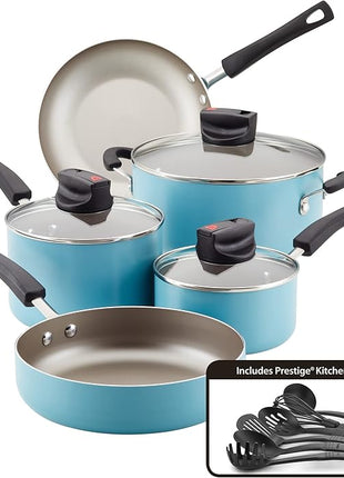 Farberware Smart Control Nonstick Cookware Pots and Pans Set, 14 Piece, Aqua