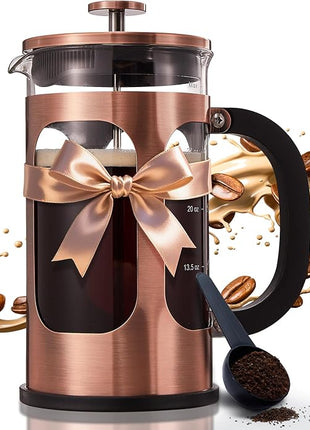 BAYKA 34oz 1 Liter French Press Coffee Maker,Mothers Day Gifts for Mom,Coffee Lover Gift,Heat Resistant Thickened Borosilicate Glass Stainless Steel Brewer,Cold Brew Cafetera Teapot for Kitchen,Copper
