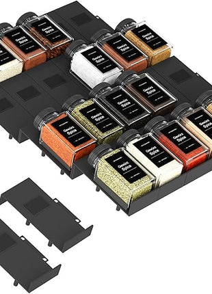 Famhap Spice Drawer Organizer, 24PCS Interlocking Expandable Seasoning Rack Tray Insert for Kitchen Drawers, Spice Rack Drawer for Spice Jars