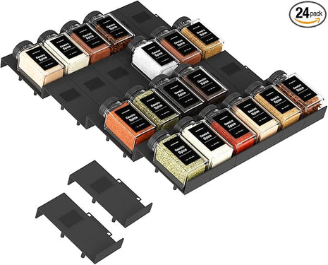 Famhap Spice Drawer Organizer, 24PCS Interlocking Expandable Seasoning Rack Tray Insert for Kitchen Drawers, Spice Rack Drawer for Spice Jars
