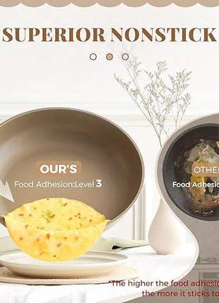 PRICUSIS Nonstick Frying Pan, 8/10/12 Inch Skillet with Stay Cool Handle, Stain/Scratch/Crack Proof, Induction Compatible & Oven Safe, Dishwasher Safe, PTFE & PFOA Free(10-Inch, Natural Linen)