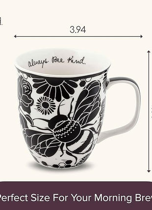Karma Gifts 16 oz Black and White Boho Mug Bee - Cute Coffee and Tea Mug - Ceramic Coffee Mugs for Women and Men, 1 Count (Pack of 1)