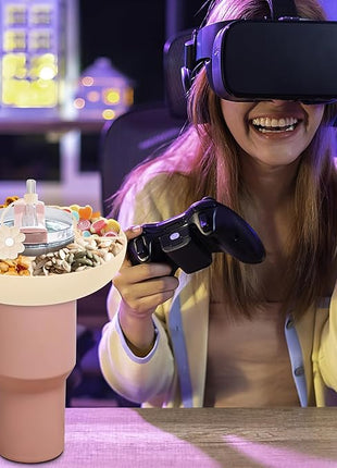 Snack Bowl for Stanley Cup 40 oz with Handle-Perfectly Compatible with Stanley Quencher H2.0 Tumbler 40 oz with Handle, Reusable Silicone Snack Tray, Stanley cup accessories (Cream Snack Bowl)