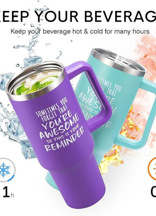 NOWWISH Gifts for Women, Sometimes You Forget You're Awesome 40 oz Tumbler with Handle and Straw, Birthday Gifts for Her Mom Wife Girlfriend and Sister - Purple