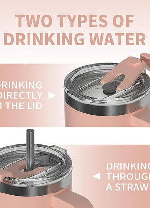 40 oz Tumbler with Handle,Tumbler with Lid and Straw,Double Wall Insulated Cup Stainless Steel Travel Mug(Cold for 34 Hours),Water Bottle for Iced Tea,Coffee,Cold Beverages(Pink)