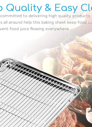 Cookie Sheet and Cooling Rack Set, 16 inch Stainless Steel Baking Pan with a Rack, Professional Bakeware, Healthy & Non-toxic & Rustproof & Easy Clean & Dishwasher Safe