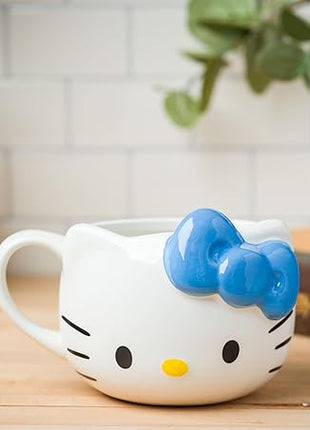 Silver Buffalo Sanrio Hello Kitty Blue Bow Ceramic 3D Sculpted Mug, 20 Ounces