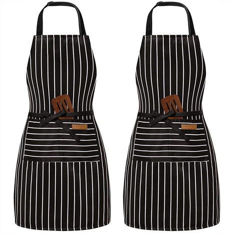 2 Pack Adjustable Bib Apron with 2 Pockets Chef Cooking Kitchen Restaurant Aprons for Women Men