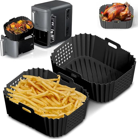 2 Pack Air Fryer Silicone Liners, Suitable with Ninja SL400 SL401 AF300 AF400 and 8/9/10QT Double Basket Air Fryer Liners,Heat Resistant Easy Cleaning Air Fryers Oven Accessories,black
