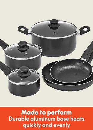 bella Cookware Set, 12 Piece Pots and Pans with Utensils, Nonstick PFOA Free Scratch Resistant Cooking Surface Compatible with All Stoves, Nylon and Aluminum, Black