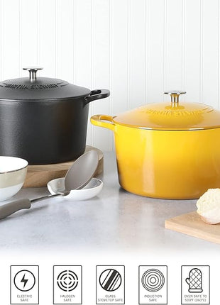 MARTHA STEWART Gatwick 7 QT Enamel Cast Iron Dutch Oven Pot with Lid, Matte Black