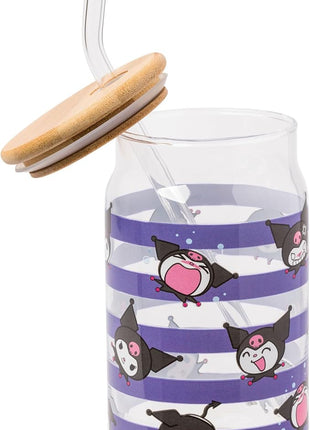Silver Buffalo Sanrio Hello Kitty and Friends Kuromi 2 Pack Glass Jar Tumbler with Bamboo Lid and Glass Straw, 16 Ounces