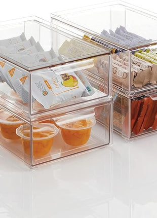 mDesign Plastic Pantry Organization and Storage Bin w/Pull Out Drawer - Shallow Stackable Kitchen Supplies Storage Container for Organizing Cabinet, Fridge, Freezer - Lumiere Collection - Clear