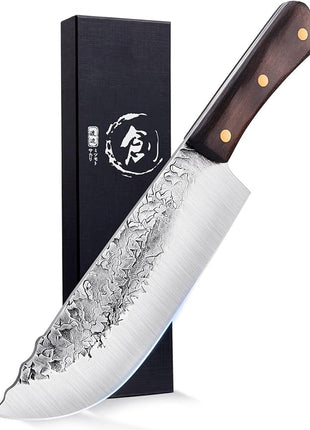 DRAGON RIOT Hand Forged Butcher Knife Cleaver 7.5 Inch High Carbon Steel Meat and Vegetable Cleaver Knife Full Tang Sharp Chef Knife for Kitchen Camping and BBQ