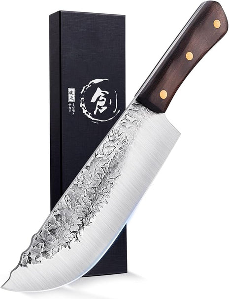 DRAGON RIOT Hand Forged Butcher Knife Cleaver 7.5 Inch High Carbon Steel Meat and Vegetable Cleaver Knife Full Tang Sharp Chef Knife for Kitchen Camping and BBQ