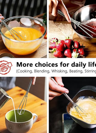 Walfos Mini Whisks Stainless Steel 6pcs; 7" - Small Whisk for Whisking, Beating Eggs, Mixing Sauces, Blending Ingredients