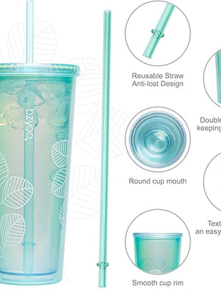 bzyoo SIP 24oz (710ml) Double Wall Plastic Tumbler with Lid and Straw Cold Drink Travel Mug Reusable Ice Coffee Tea Cup Perfect for Office Poolside Parties Gifts Color: Pearl Green
