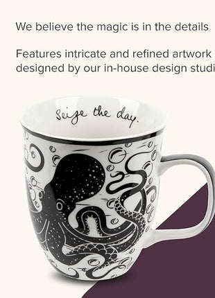 Karma Gifts 16 oz Black and White Boho Mug Octopus - Cute Coffee and Tea Mug - Ceramic Coffee Mugs for Women and Men