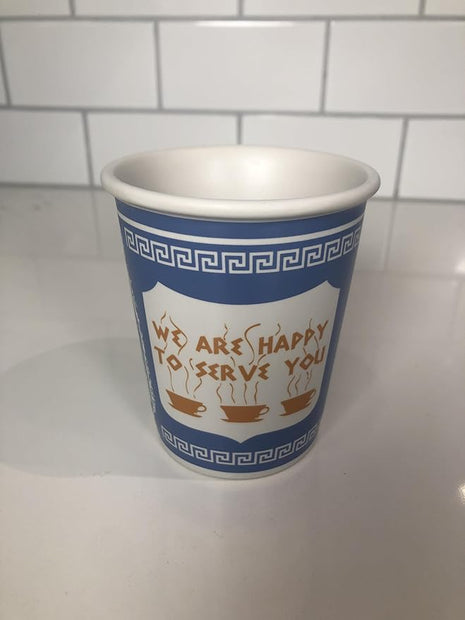 10 oz Ceramic New York City Greek Coffee Cup "We are Happy to Serve You"