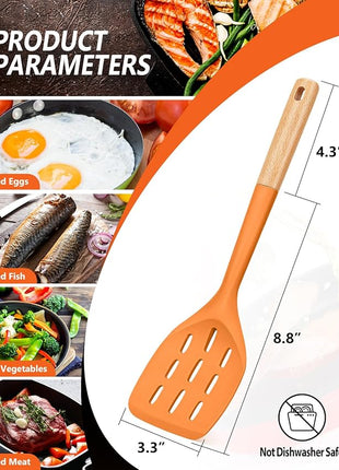 Pack of 2 Silicone Spatula, Non Stick Cooking Utensil Set, Wooden Handle Kitchen Turner for Baking Mixing Grilling Serving Food Heat Resistant (ORANGE)