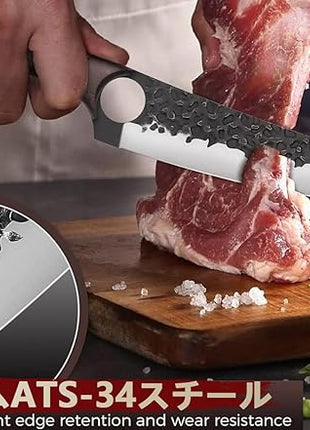 Serbian Chef Knife Set, Hand Forged Knife Set with Bag, Full Tang Kitchen Knife Sets with High Carbon Steel, Meat Cleaver Butcher Boning Knife for Brisket Trimming, Gift for Men Women