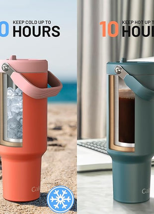 40 oz Flip Straw Tumbler, Stainless Steel Vacuum Insulated Tumblers with Flip Straw and Top Handle, Reusable Insulated Water Bottle for Home, Office, Leakproof, Fit in Cup Holder