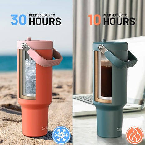 40 oz Tumbler with Handle Flip Straw, Vacuum Insulated Tumblers with Flip Straw and Top Handle, Reusable Insulated Cup for Home, Outdoors, Leakproof, Fits in Cup Holder, Cold for 30 Hours