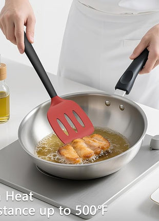 Coukre 3 Pack Silicone Spatula Set, High Heat Resistant, BPA-Free, Fish Spatula, Solid & Slotted Turner for Non-Stick Pans, Flipping Eggs, Pancakes, Fish, Burgers (3, RedBlack)