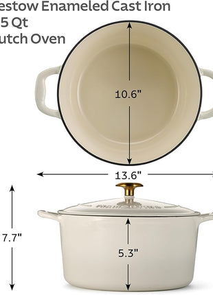 Tramontina Bestow Enameled Cast Iron Dutch Oven Pot with Lid, Round 6.5-quart, Latte (Gold Knob)