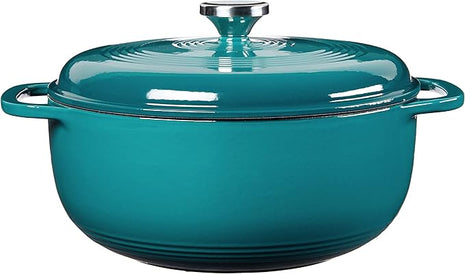 Lodge 6 Quart Enameled Cast Iron Dutch Oven with Lid – Dual Handles – Oven Safe up to 500° F or on Stovetop - Use to Marinate, Cook, Bake, Refrigerate and Serve – Lagoon