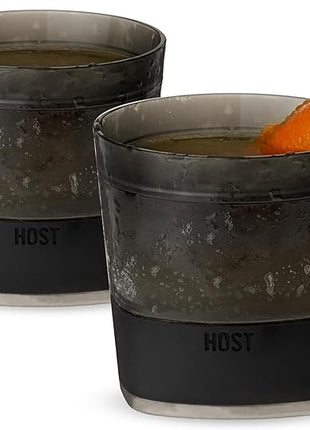 Host Whiskey Freeze Glasses, Double Old Fashioned Glasses, Chill Without Dilution for Bourbon, Vodka, Cold Brew Cocktails, Bourbon Gifts for Men, Gifts for Dad, Home Bar, 9 oz, Set of 2, Smoke Black