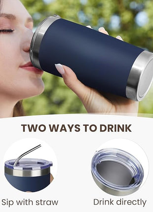 MEWAY 20oz Tumbler Cup Double Wall Vacuum Insulated Travel Mug Bulk, Stainless Steel Tumblers with Lid and Straw, Durable Powder Coated Coffee Cups for Cold & Hot Drinks (Navy, 1)