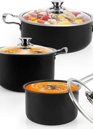 Aufranc Induction Pots and Pans, Stainless Steel cookeware set 6pcs With Lid, Induction Cookware For Oven & Dishwasher Safe