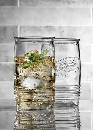 Glaver's Glass Tumbler Drinking Glasses Set of 4 – Genuine Artisan-Made Vintage Italian Original Mason – Elegant 20 Oz Clear Tumbler Glassware Set for Refreshing Drinks, Beverages, Iced Tea.