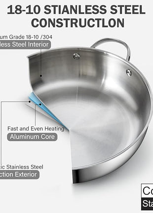 Cooks Standard Wok Stir Fry Pan with Glass Lid, Classic Stainless Steel 12-Inch/30cm Everyday Chef's Pan, Silver