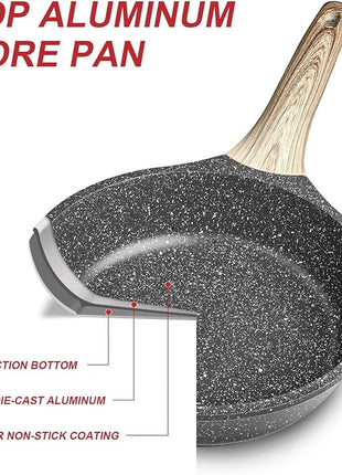 Caannasweis Nonstick Granite Frying Pan Skillet, Non Stick Omelette Fry Pans, Omelet Egg Pan, Stone Cookware Chef's Pan, Induction Compatible, PFOA Free (Gray, 9.5 Inch)